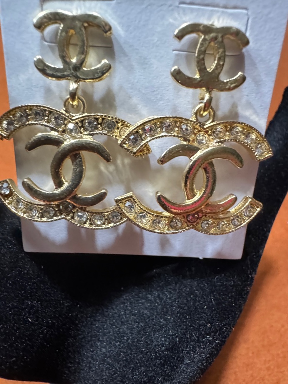Double CC Gold and stone Earrings